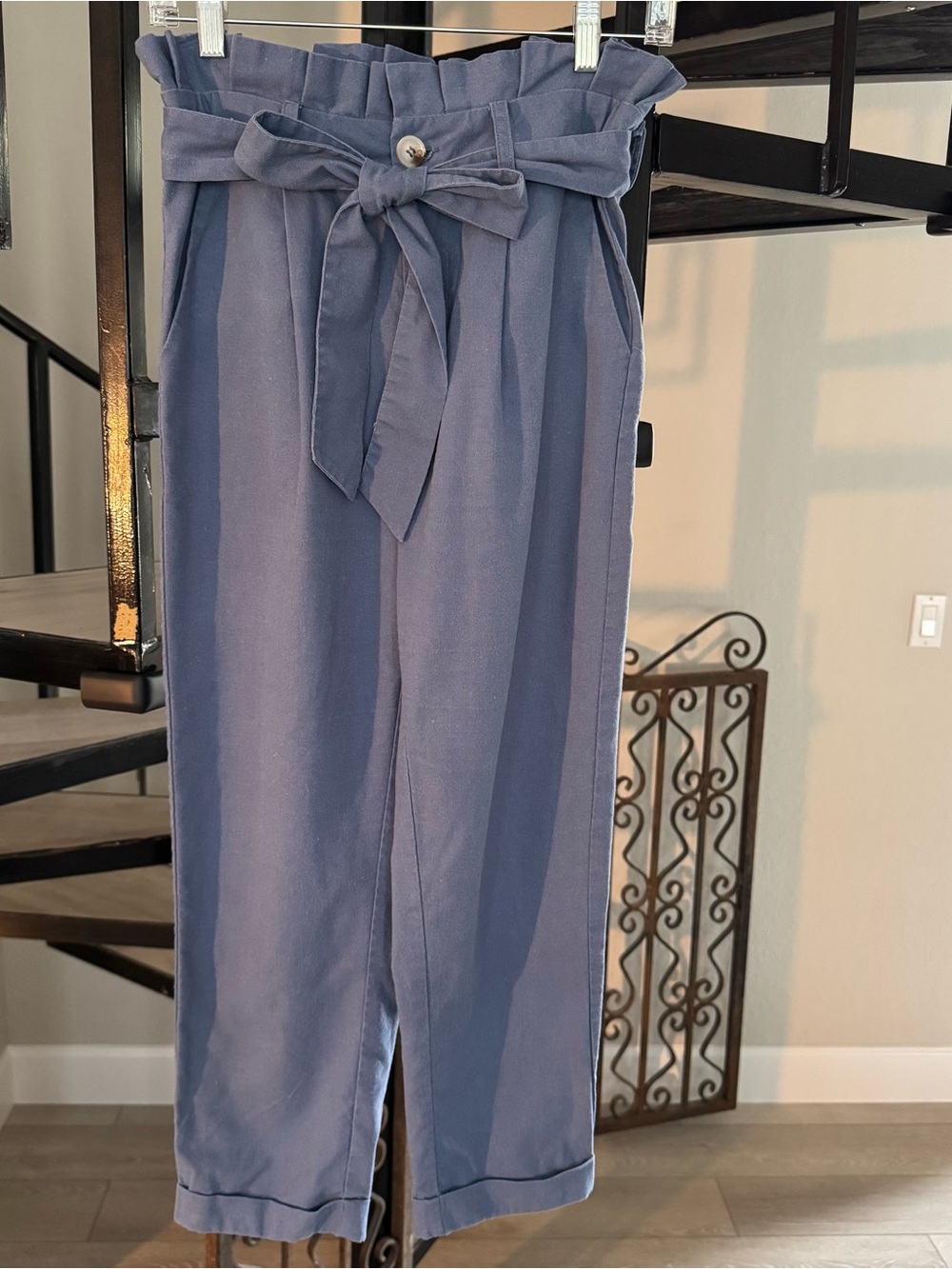 Pink Lily Blue-Gray Paperbag Pants